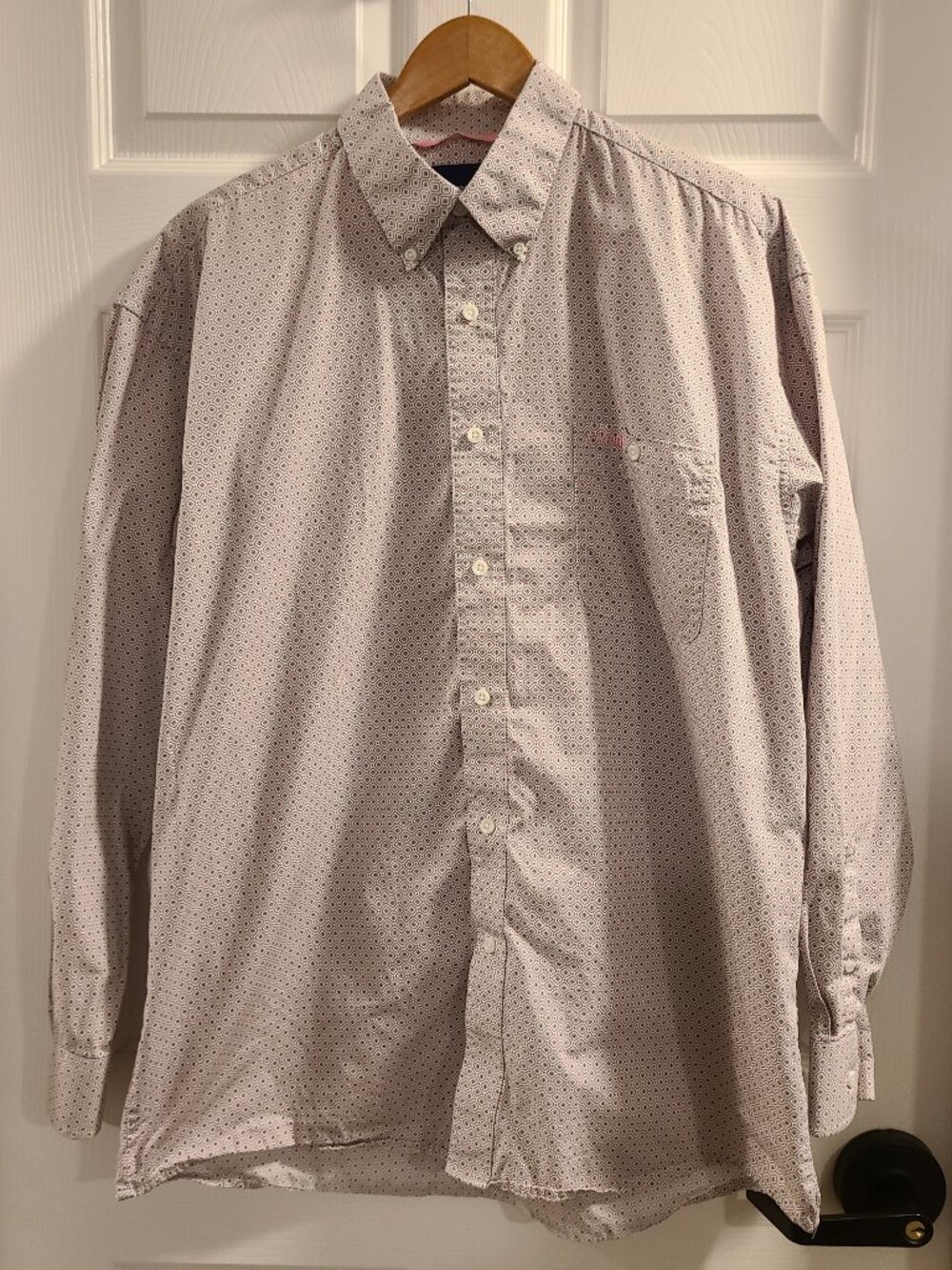 Mens Wrangler Western L/S Shirt Geometric Embroidered XL Breast Cancer Pink